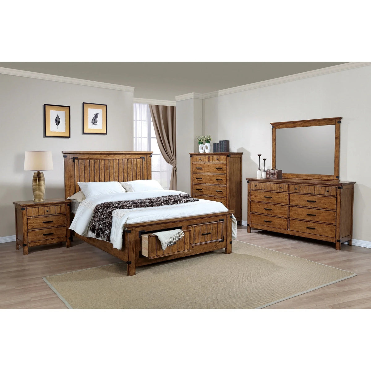 Rustic Honey 5-piece Storage Bedroom Set Queen C1889