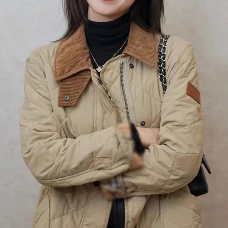 Corduroy Collar Diamond Quilted Barn Jacket G124099