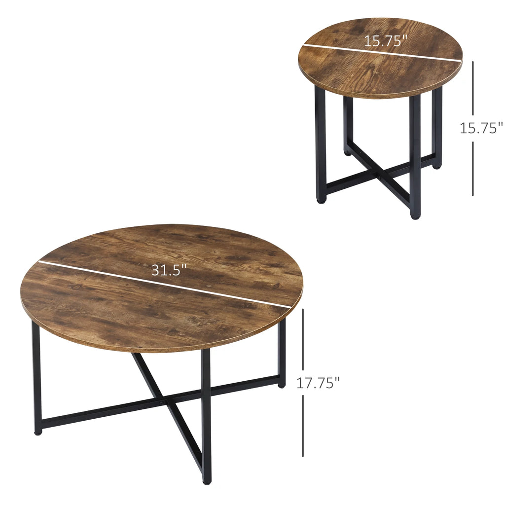 Round Coffee Table Set of 2 with Metal Frame W693417
