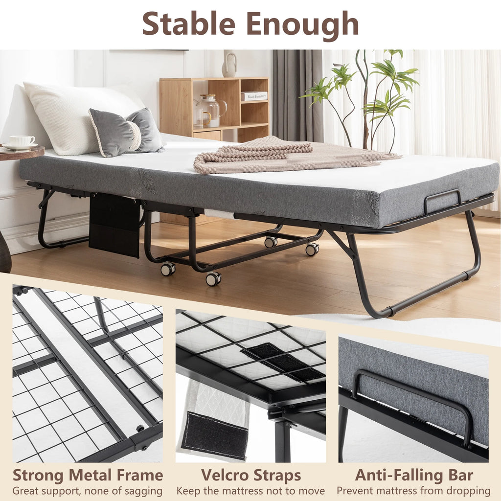 Folding Bed with Memory Foam Mattress Metal Frame B7959