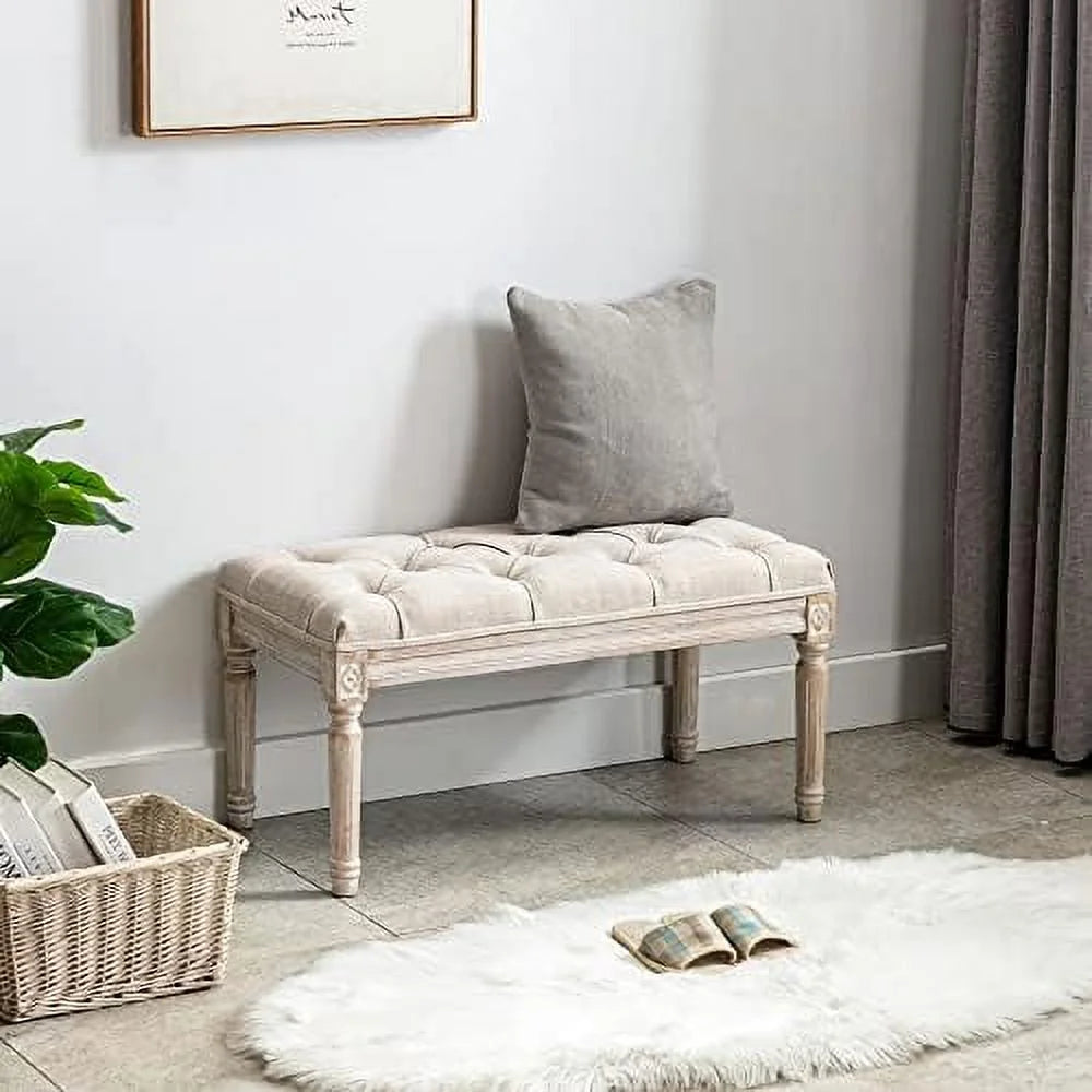 Fabric Tufted Upholstered Beige Bench Y937596