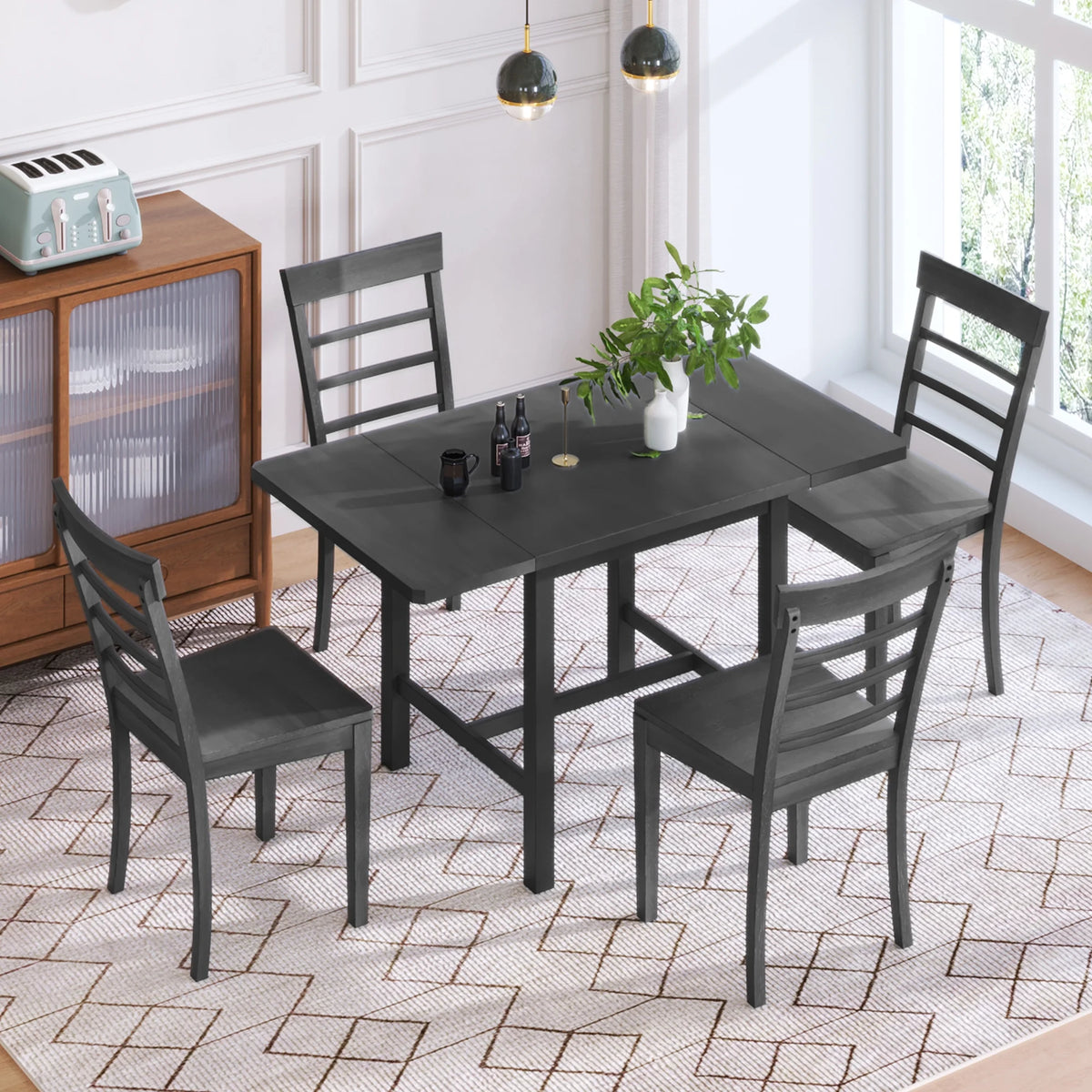 5-Piece Wood Drop Leaf Dining Table Set with 4 Chairs Y843