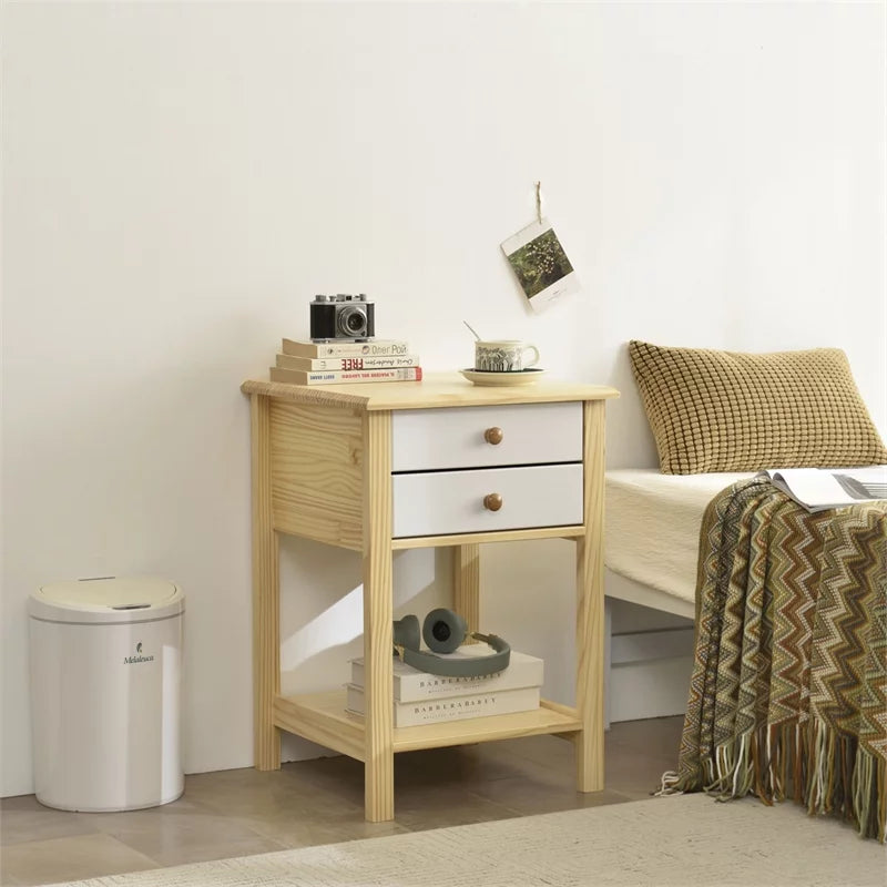 Solid Pine Wood 2 Drawer Nightstand Set of 2 Z810701