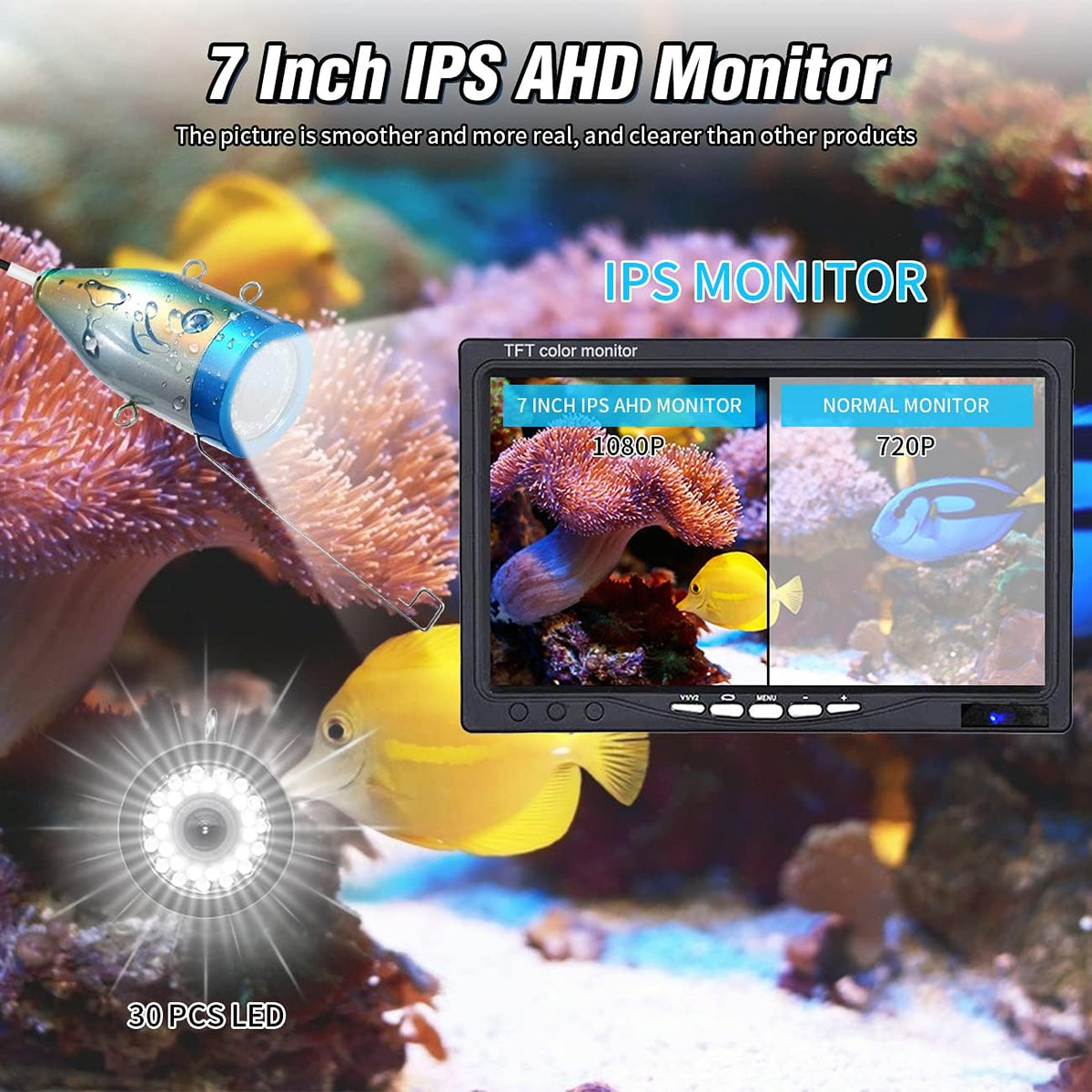 Underwater Fishing Camera with 30 Adjustable LEDs and 7inch 1080P IPS Monitor E934