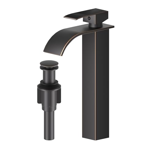 Matte Black Single Handle Waterfall Bathroom Faucet with Pop Up Drain E977351