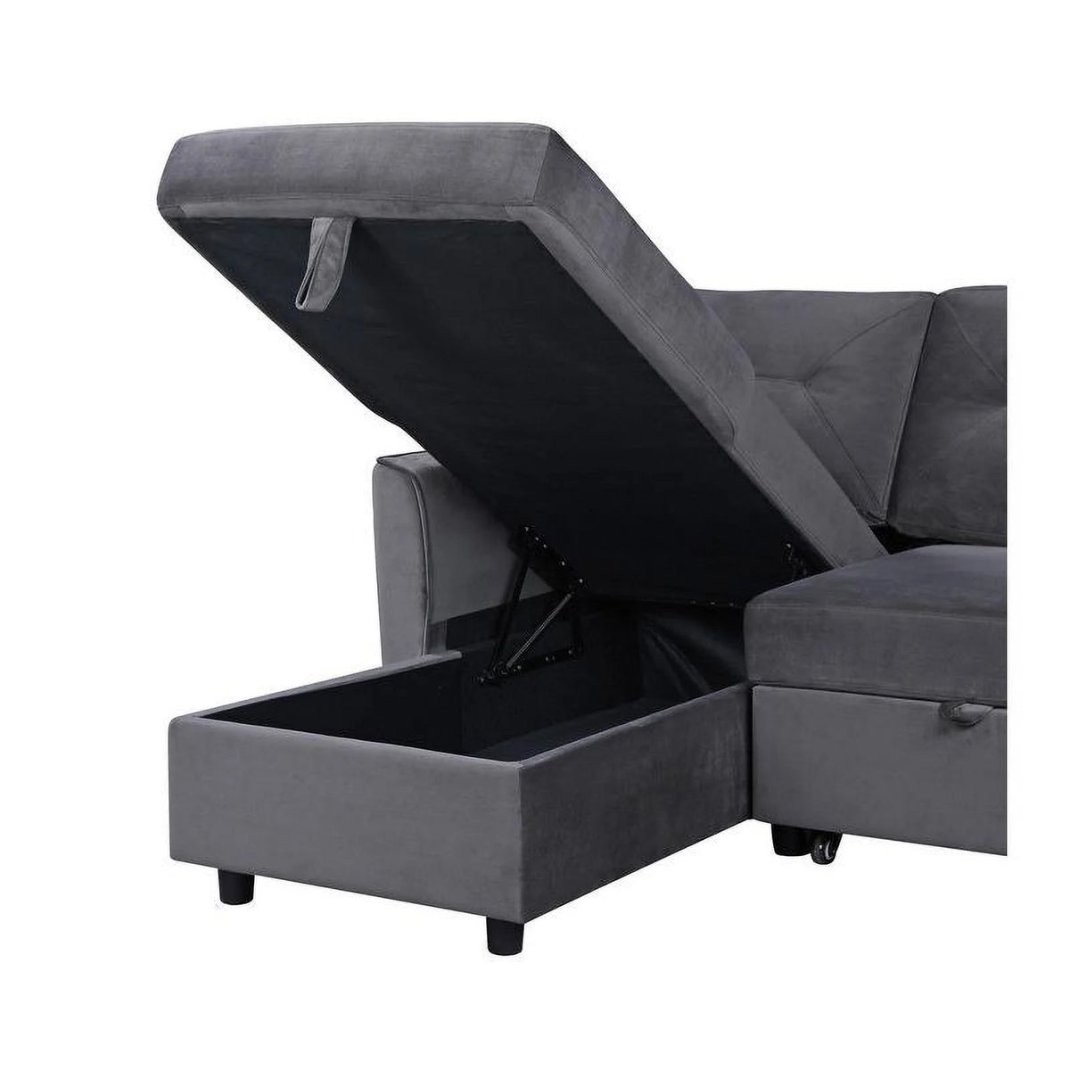 Dark Gray Velvet Reversible Sleeper Sectional Sofa with Storage Chaise G842