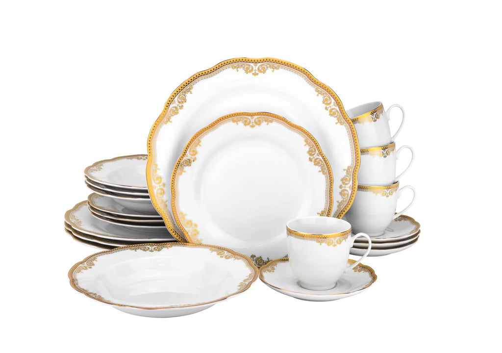 57 Piece Porcelain Dinnerware Set with Scalloped Edges W140404