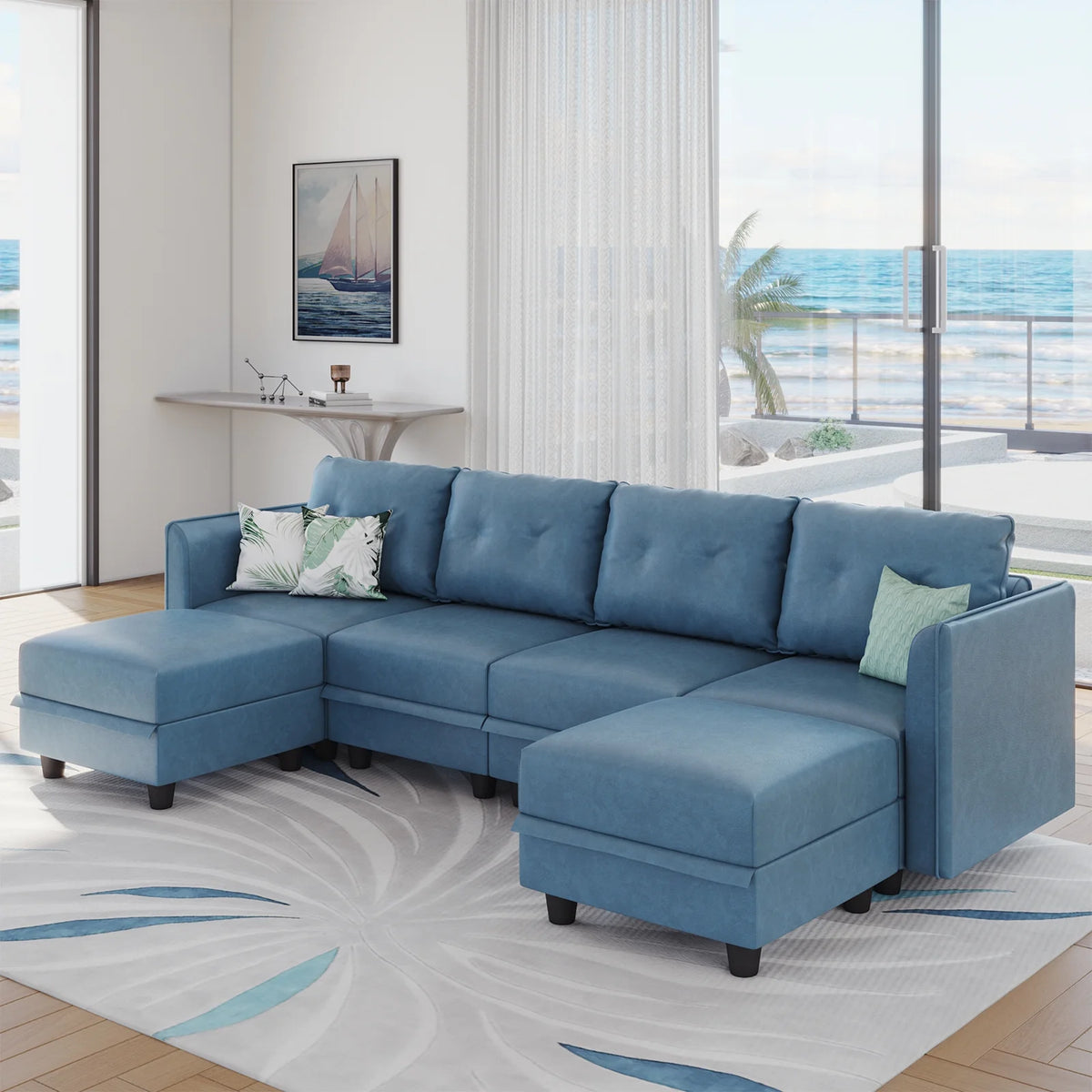 U Shaped 6 Seater Modular Sectional Sofa with Reversible Chaise Y578706