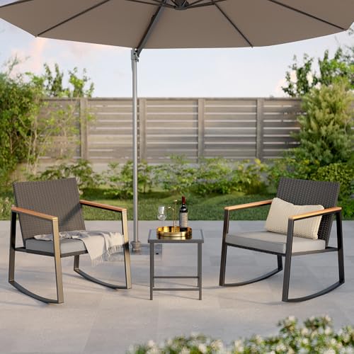 3 Pieces Wicker Patio Bistro Set with Glass Table and Cushion C25685