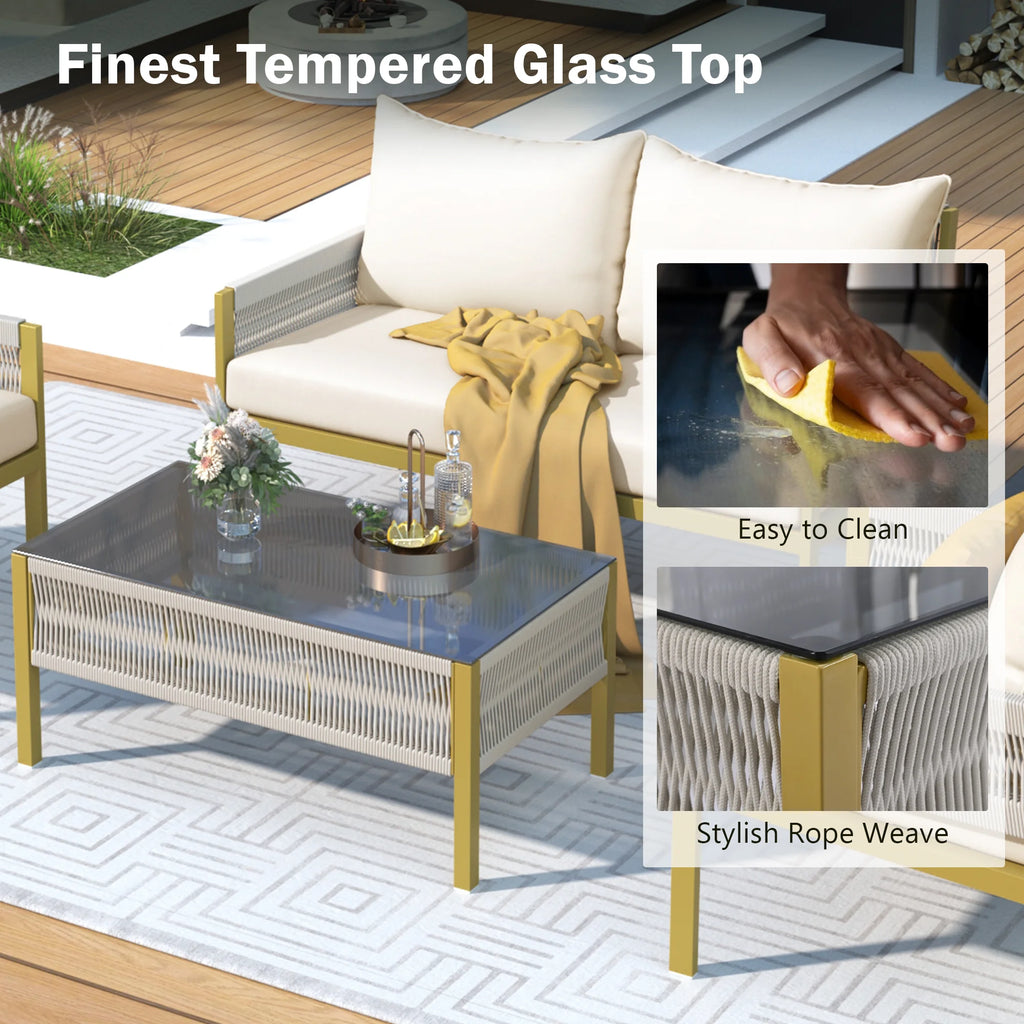 4-Piece Patio Furniture Set with Tempered Glass Table U422643