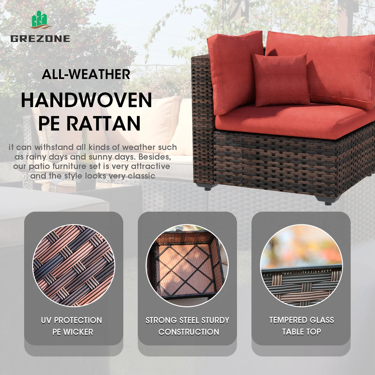 11 PCS Black Wicker Patio Furniture Set with Fire Pit Table E7040