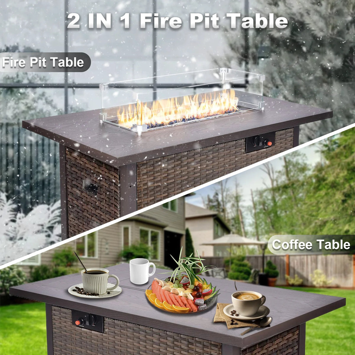 11 PCS Black Wicker Patio Furniture Set with Fire Pit Table E7040
