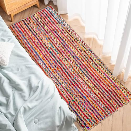 Bohemian Braided Jute Cotton Area Rug 2'x3' C8015
