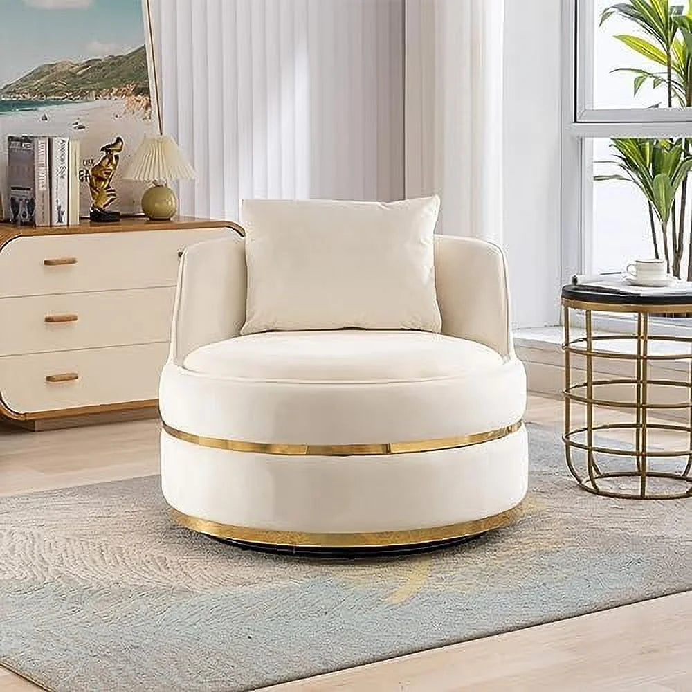 Velvet Boucle Round Barrel Accent Chair with Pillow D543