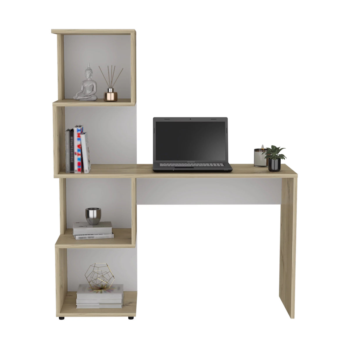 Light Oak White Computer Desk with Storage Shelves G6388