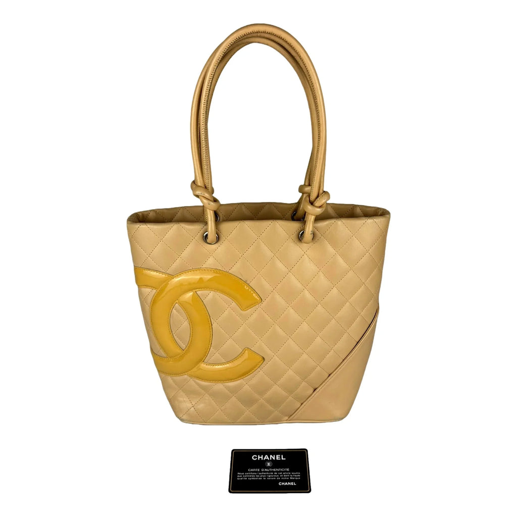 Beige Quilted Lambskin Leather Tote Bag F560156