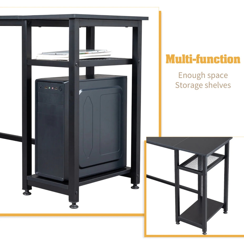 L-Shaped Computer Desk with Power Outlets & Shelf I3620