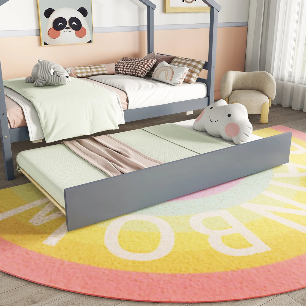 Twin Size White Bed Frame with Trundle S35927