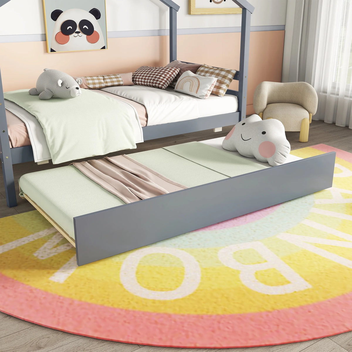 Twin Size White Bed Frame with Trundle S35927