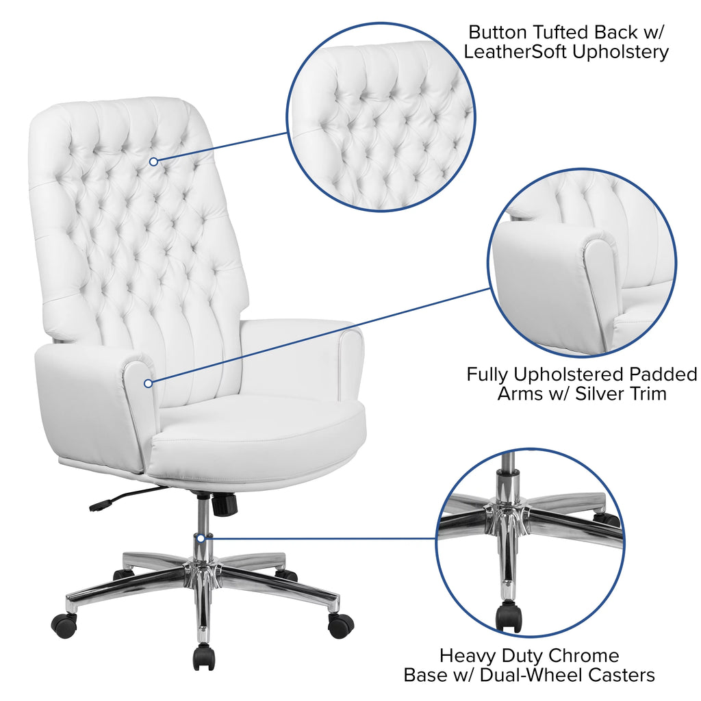 White High Back Tufted Faux Leather Swivel Office Chair P69532
