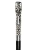 Silver 925r Vine Covered Elongated Knob Walking Stick with Black Beechwood Shaft V75747