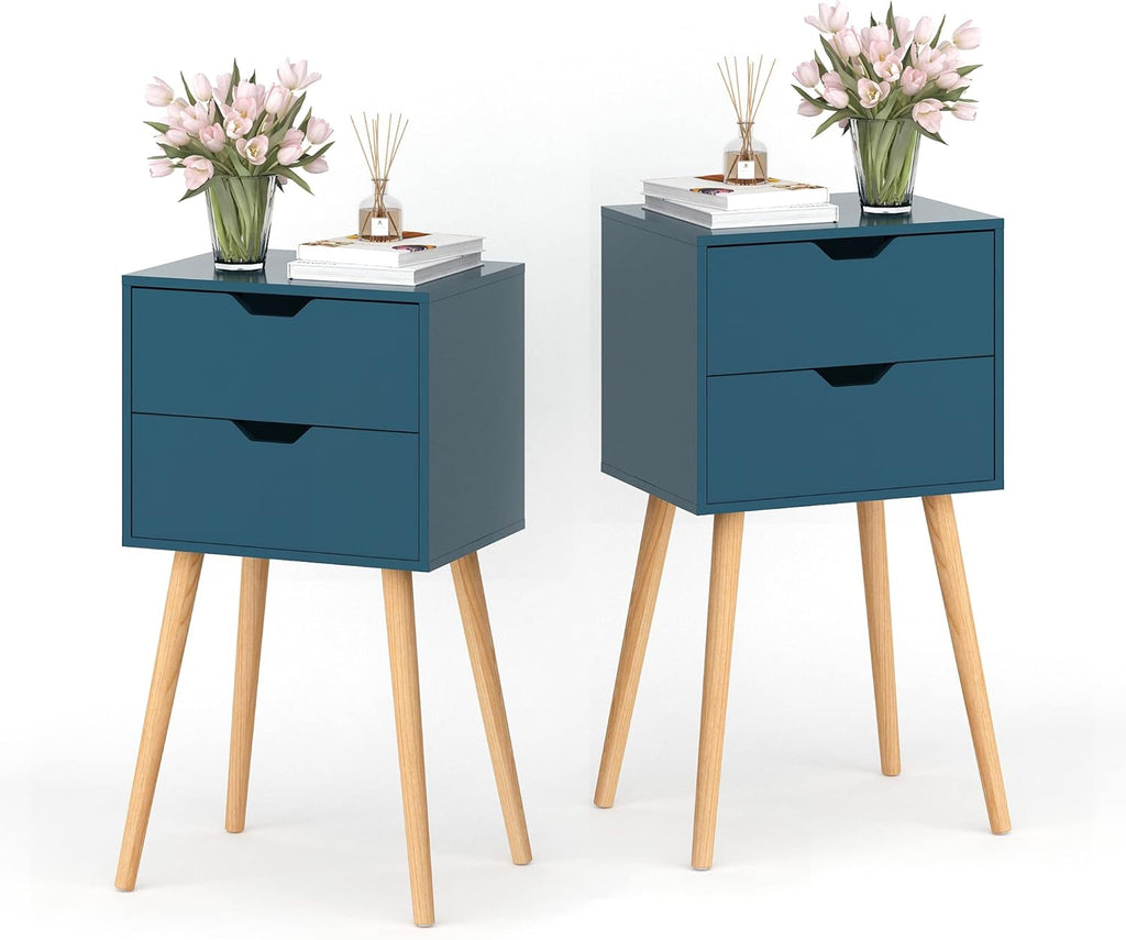 Set of 2 Blue 2 Drawer Wood Nightstand S37041