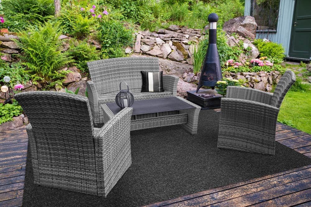 Heavy-Duty Ribbed Indoor Outdoor Carpet with Rubber Marine Backing Charcoal Black 6 Feet X 15 Feet G610
