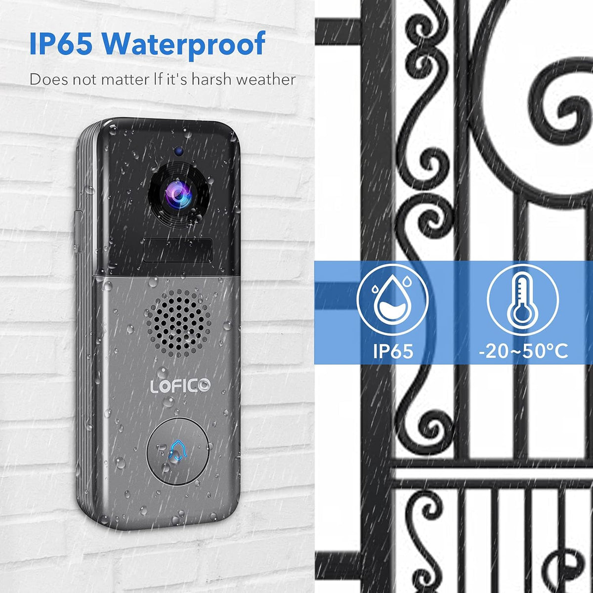 2K WiFi Wireless Rechargeable Battery Powered Video Doorbell Camera with Chime V50440
