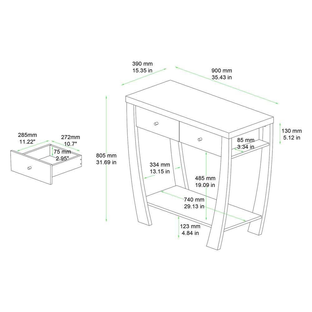 Dark Brown Wood 2-Drawer Console Table Y59109