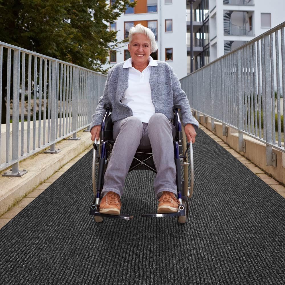 Heavy-Duty Ribbed Indoor Outdoor Carpet with Rubber Marine Backing Charcoal Black 6 Feet X 15 Feet G610