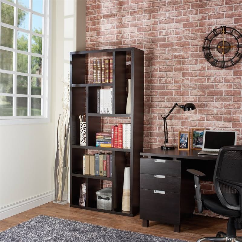 Cappuccino Wood 9-Shelf Bookcase P948977