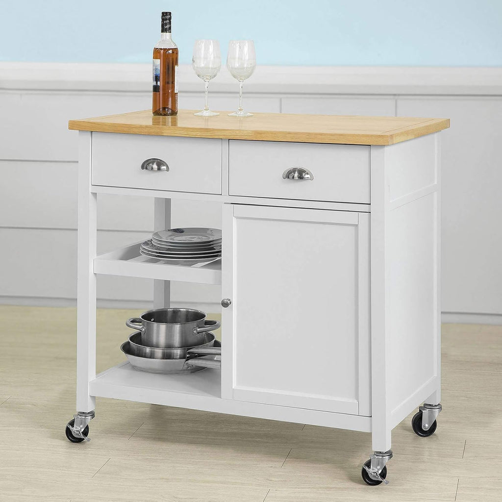 Kitchen Storage Trolley with Rubber Wood & Marble Top L7464