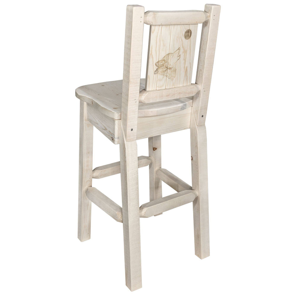 Counter Height Back Barstool with Laser Engraved Wolf Design S8734