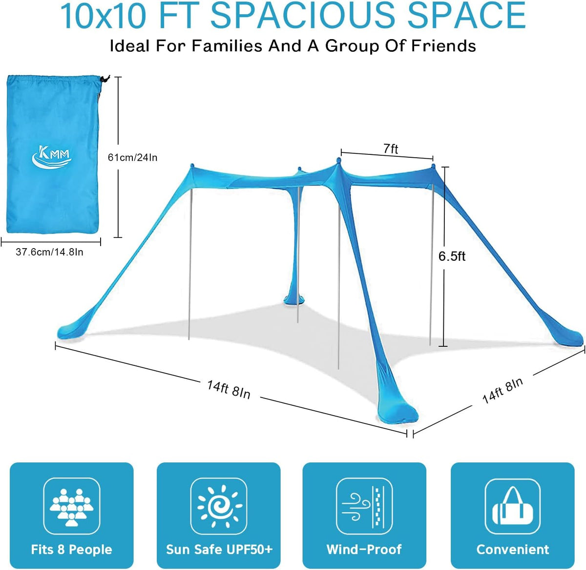 10X10ft UPF50+ UV Protection Beach Tent Sun Shelter C97444