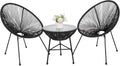 3 Pieces Rattan Patio Bistro Set with Glass Table I53625