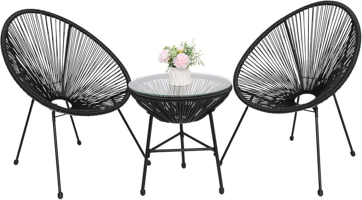 3 Pieces Rattan Patio Bistro Set with Glass Table I53625