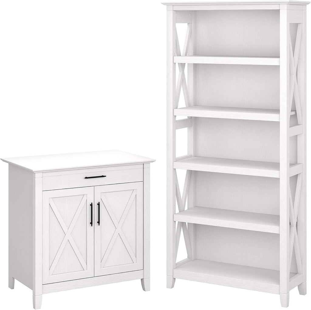 Pure White Oak Secretary Desk with Storage and 5 Shelf Bookcase A9317