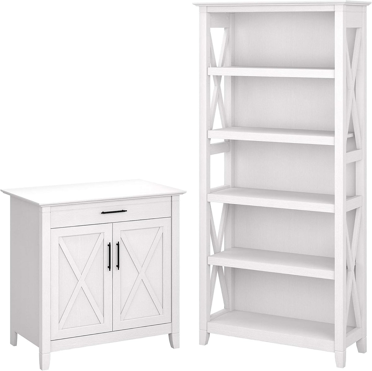 Pure White Oak Secretary Desk with Storage and 5 Shelf Bookcase A9317