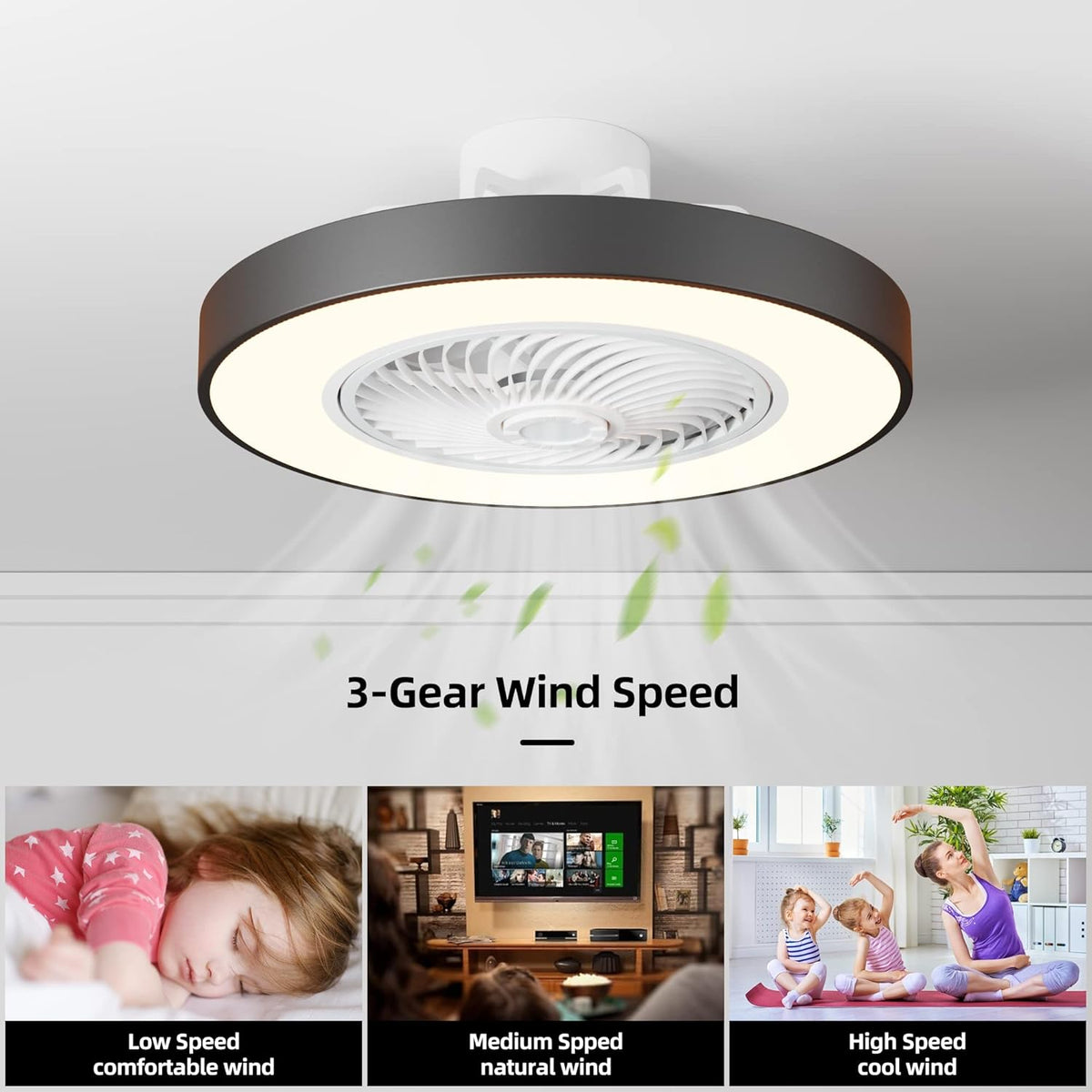 Black 22 Inch Ceiling Fan with Light and Remote A642
