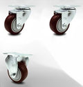 3 inch Maroon Polyurethane Swivel Top Plate Caster Set with 2 Rigid U42164