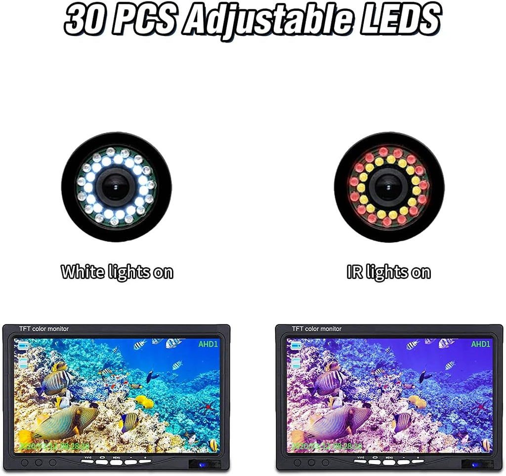 Underwater Fishing Camera with 30 Adjustable LEDs and 7inch 1080P IPS Monitor E934