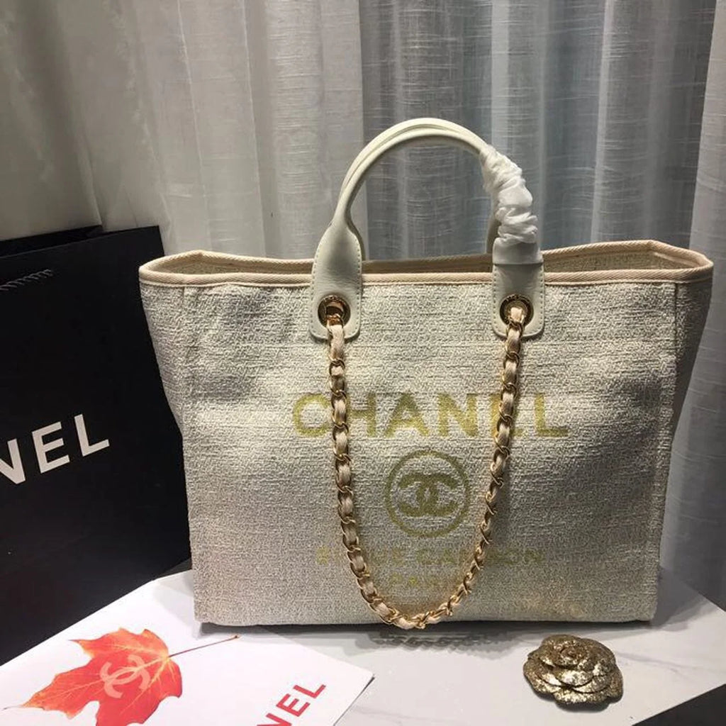 Beige Cream Tweed Canvas Tote Bag G2702