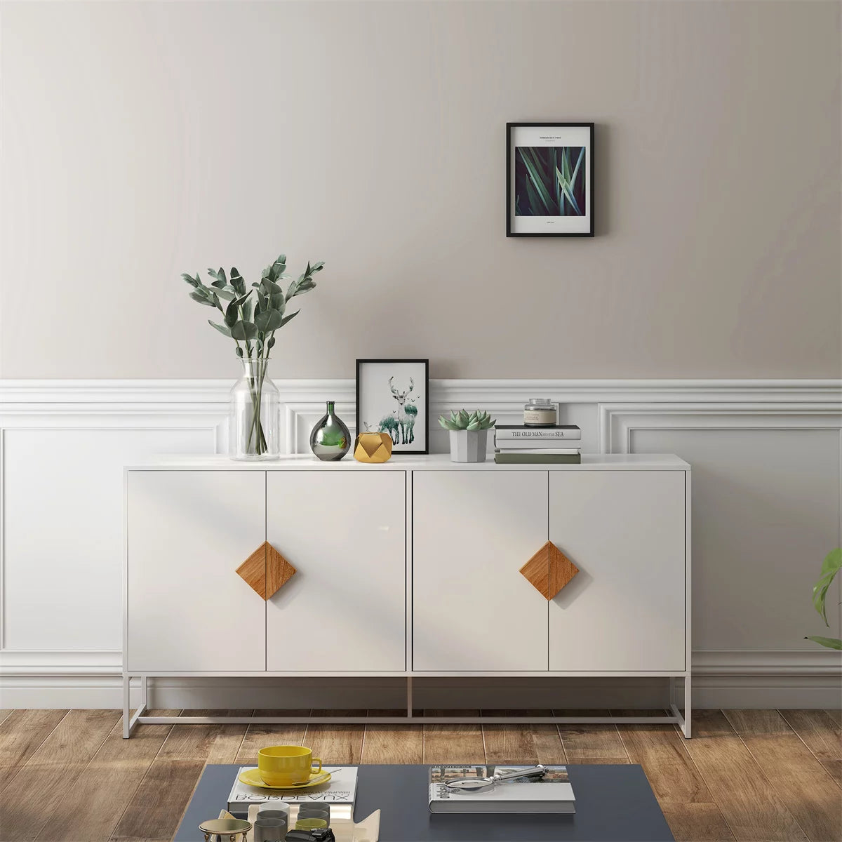 White Modern 4 Door Storage Sideboard Cabinet U3295