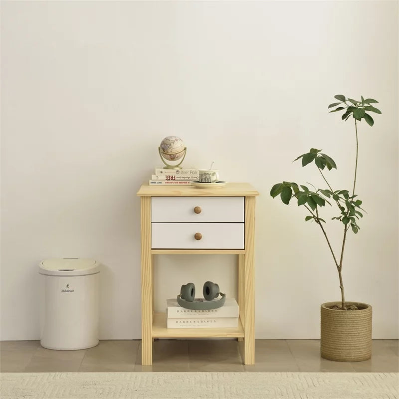 Solid Pine Wood 2 Drawer Nightstand Set of 2 Z810701