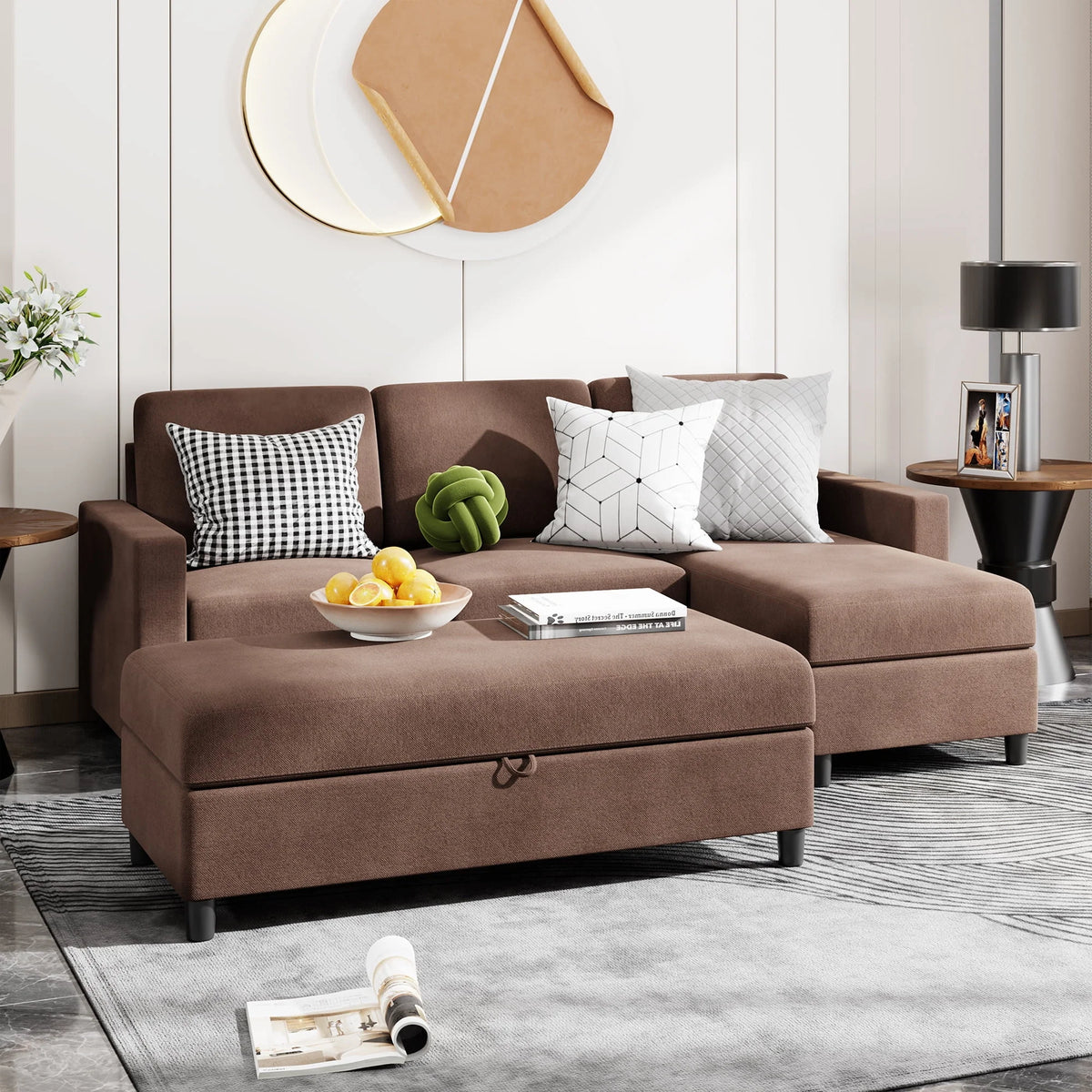 L-Shaped Sofa with Linen Fabric H415747