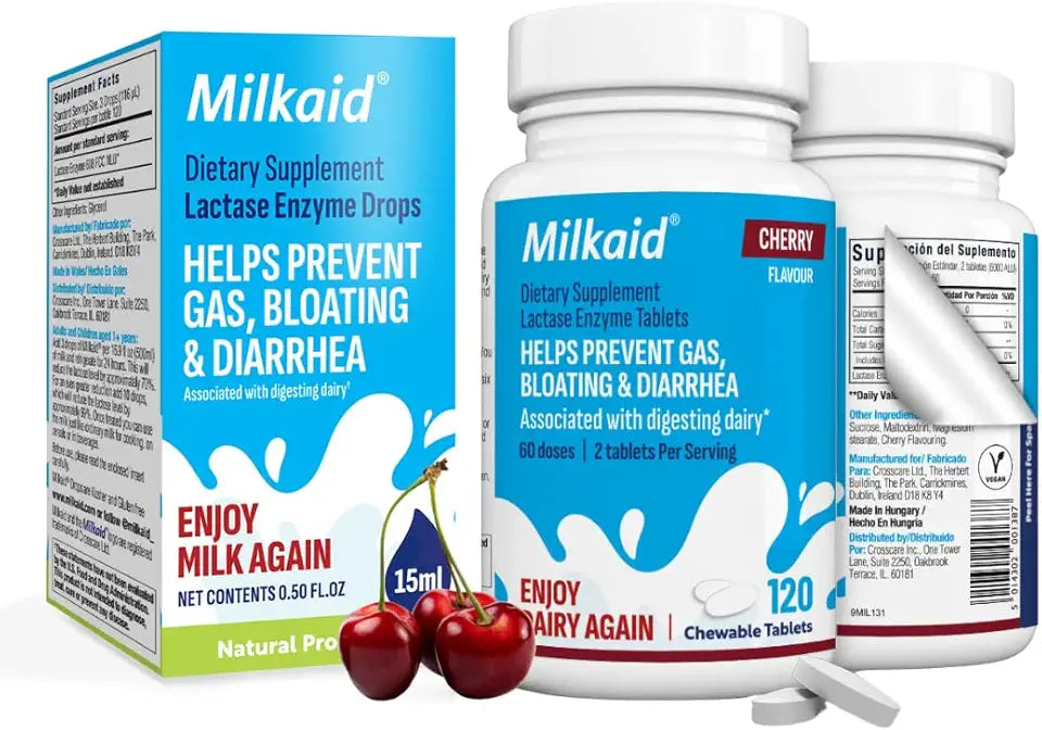 Cherry Flavored Lactase Enzyme Drops & Chewable Tablets K631