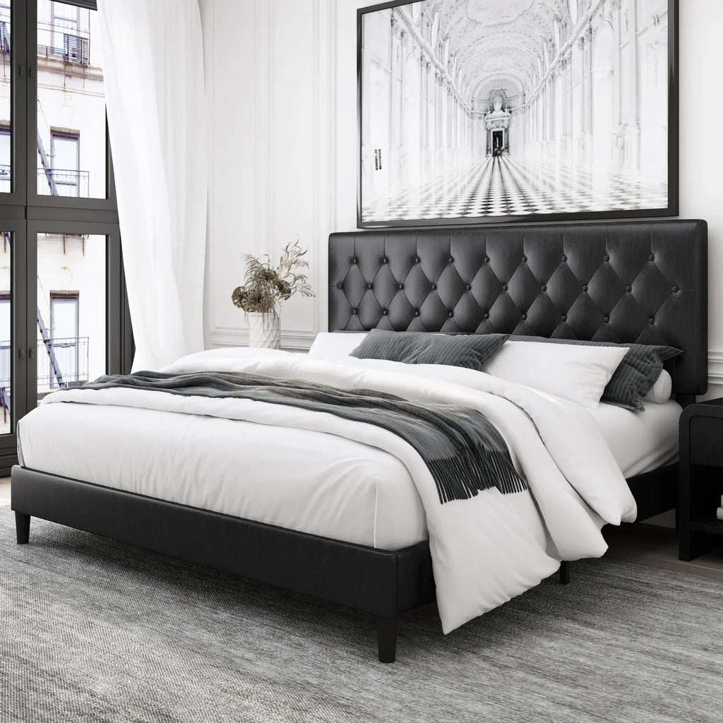 White Faux Leather Upholstered King Bed Frame X157