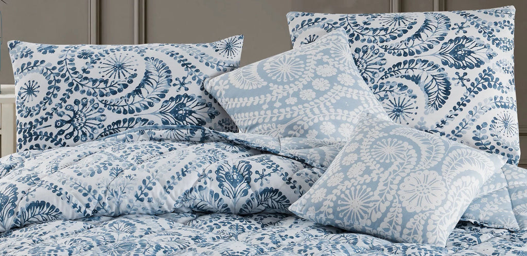 Blue Cotton 9 Piece Bed in a Bag Comforter Set H624