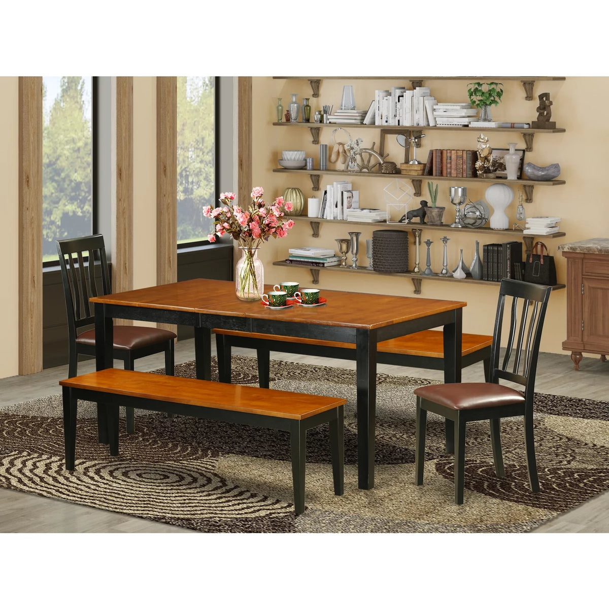 5 Pc Black & Cherry Faux Leather Dining Room Set C252