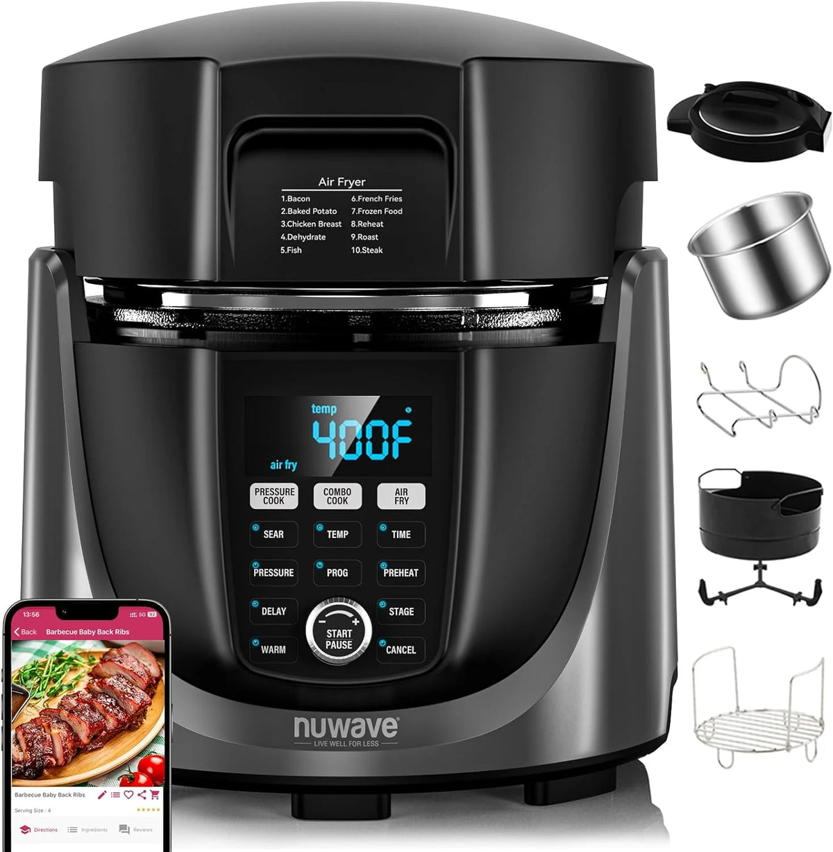 Air Fryer and Electric Pressure Cooker Combo with 2 Switchable Lids K864760